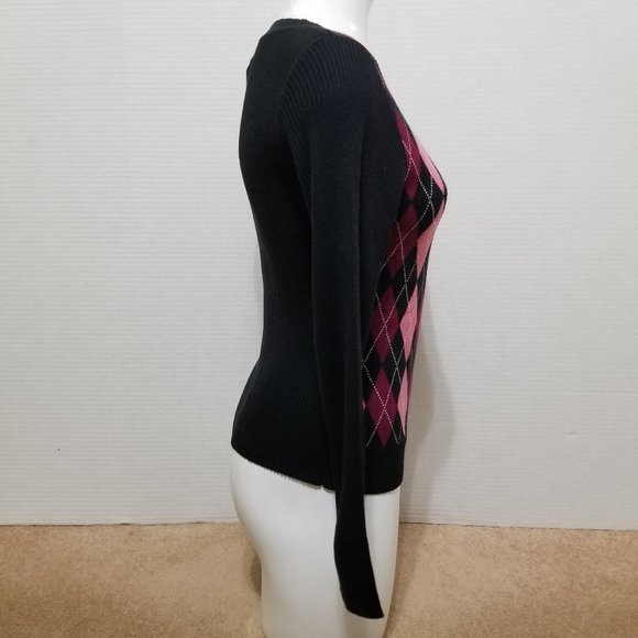 Worthington sweater Small argyle v-neck pullover knit Clueless preppy - Picture 4 of 13